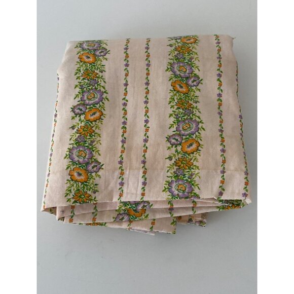 Fabric Purple Orange Floral Stripes White Ivory Quilting Sewing Remnants Art VTG - Picture 6 of 13